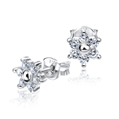 Petite Round CZ Flower Silver Stud Earring STS-3272